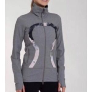 LULULEMON IN‎ STRIDE JACKET GRAY CITRON TINTED CANVAS SIZE 4